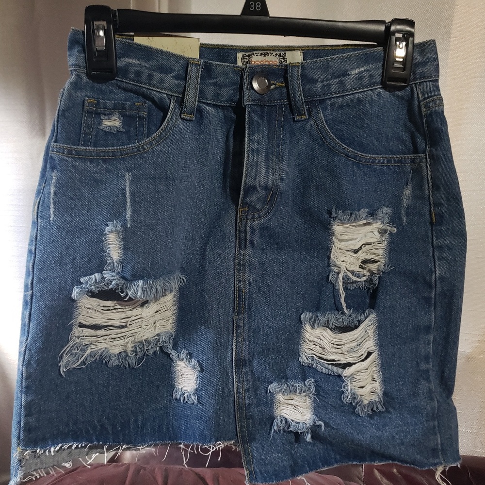 Ripped Denim Skirt